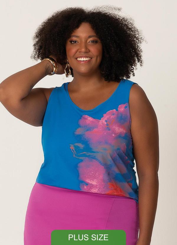 Habana - Regata Feminina Plus Estampada Azul