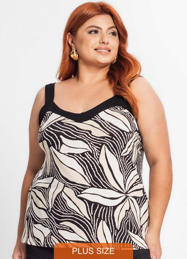 Secret Glam - Regata Feminina Plus Size Estampada Bege