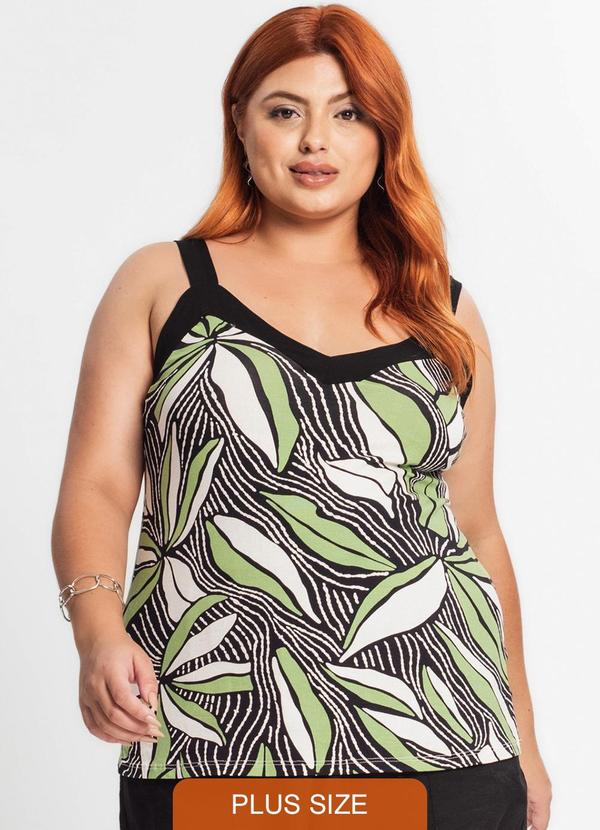 Secret Glam - Regata Feminina Plus Size Estampada Verde