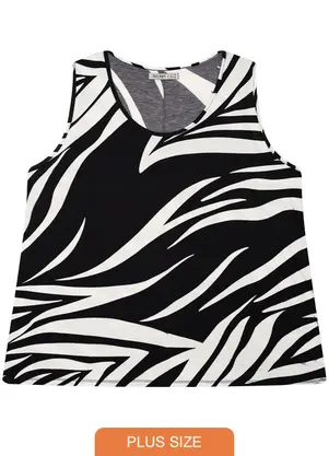 Secret Glam - Regata Feminina Plus Size Linhas Preto - SECRET GLAM