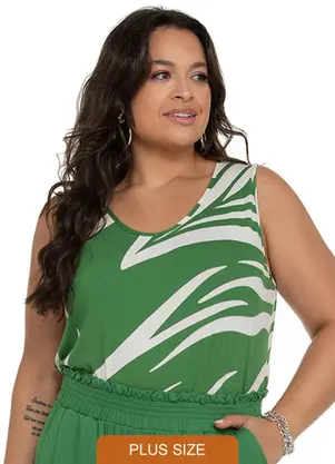Secret Glam - Regata Feminina Plus Size Linhas Verde - SECRET GLAM