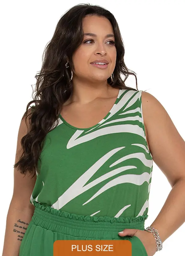 Secret Glam - Regata Feminina Plus Size Linhas Verde