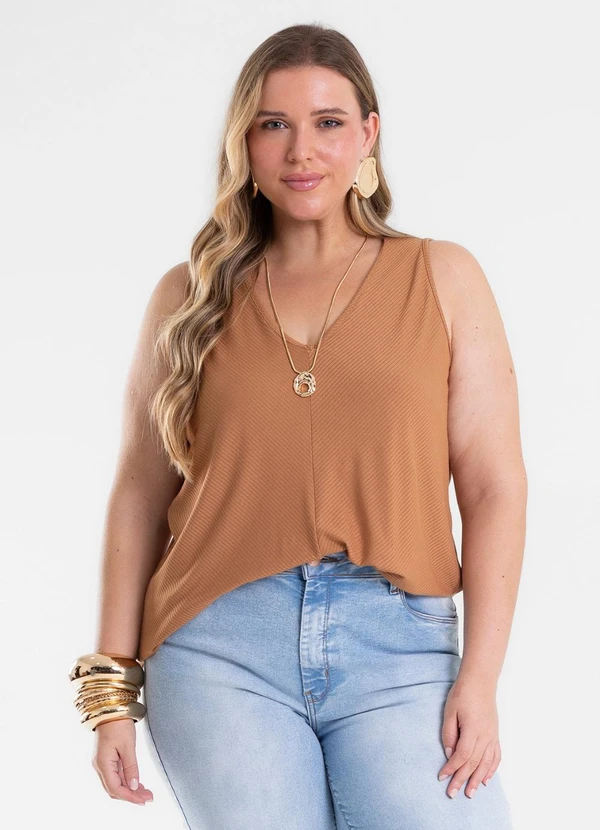 Secret Glam - Regata Feminina Plus Size Marrom