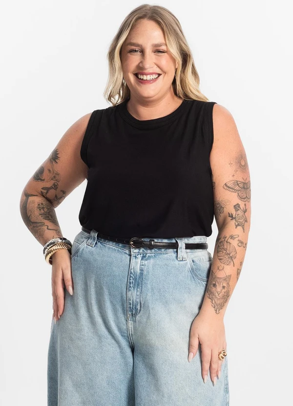 Secret Glam - Regata Feminina Plus Size Preto 4