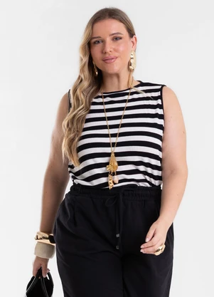 Secret Glam - Regata Feminina Ribana Listrada Preto - SECRET GLAM