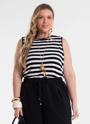 Secret Glam - Regata Feminina Ribana Listrada Preto - SECRET GLAM