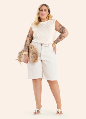 Secret Glam - Regata Feminina Viscolinho Listra Bege - SECRET GLAM