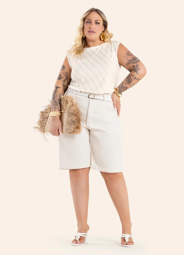 Secret Glam - Regata Feminina Viscolinho Listra Bege