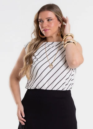 Secret Glam - Regata Feminina Viscolinho Listra Preto - SECRET GLAM