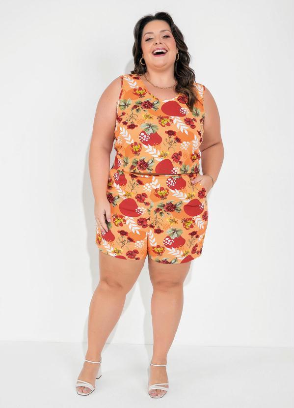 Queima Estoque - Regata Floral Laranja Plus Size 3