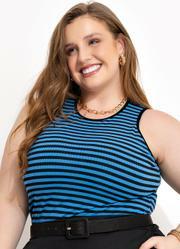 Regata Listrada Azul e Preta em Canelado