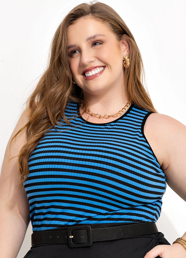 Marguerite - Regata Listrada Azul e Preta em Canelado