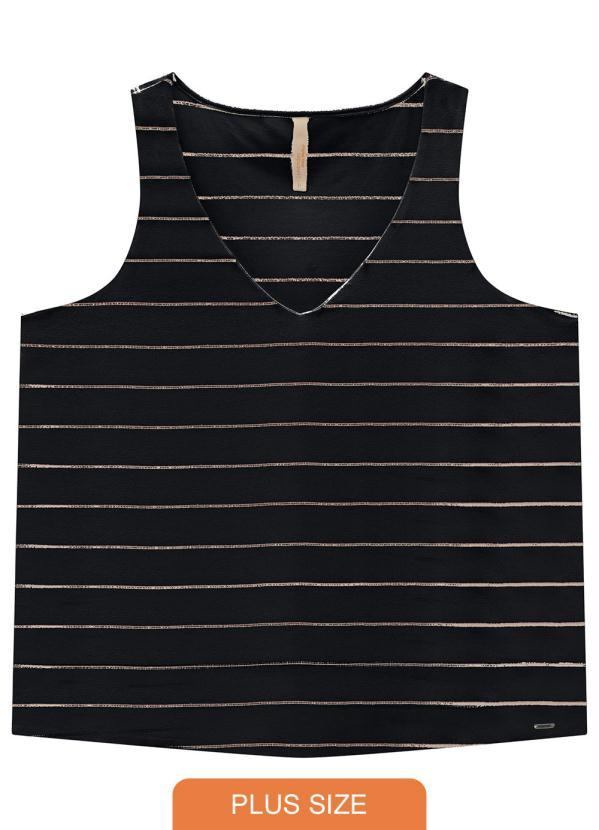 Lunender Mais Mulher - Regata Listrada em Malha com Leve Brilho Preto 1