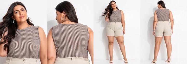 Regata Listrada Marrom em Malha Listrada