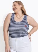 Regata Listrado Azul Canelada com Bordado