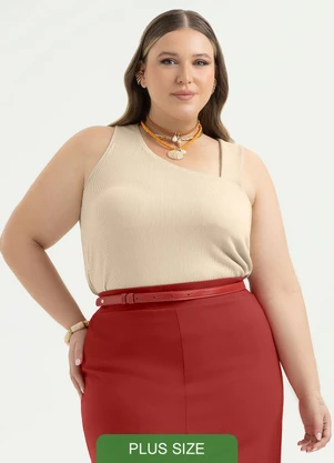 Cativa - Regata Plus Size Canelada Bege - CATIVA