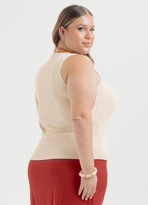 Cativa - Regata Plus Size Canelada Bege - CATIVA