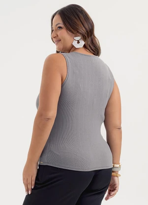 Cativa - Regata Plus Size Canelada Cinza - CATIVA