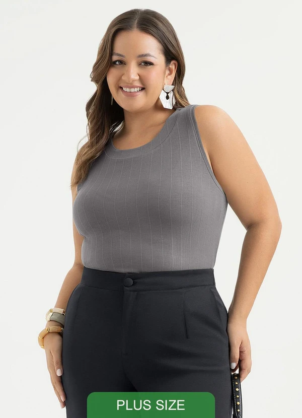 Cativa - Regata Plus Size Canelada Cinza