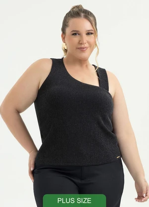 Cativa - Regata Plus Size Canelada Preto - CATIVA