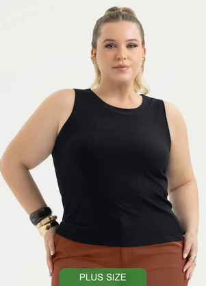 Cativa - Regata Plus Size Canelada Preto - CATIVA
