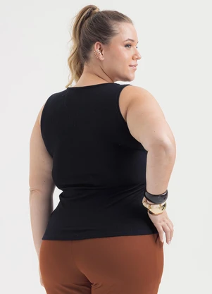 Cativa - Regata Plus Size Canelada Preto - CATIVA