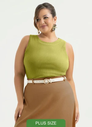 Cativa - Regata Plus Size Canelada Verde - CATIVA