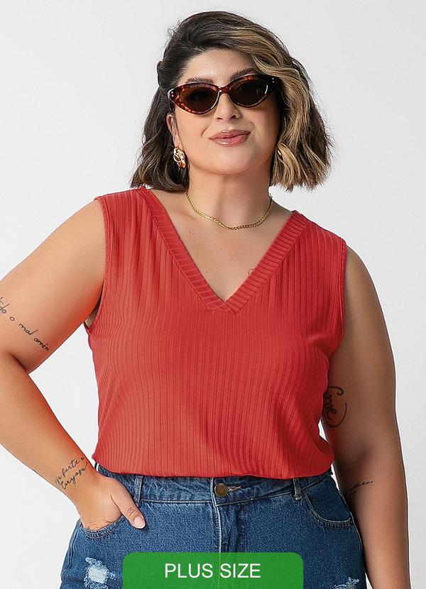 Habana - Regata Plus Size com Decote em V Laranja