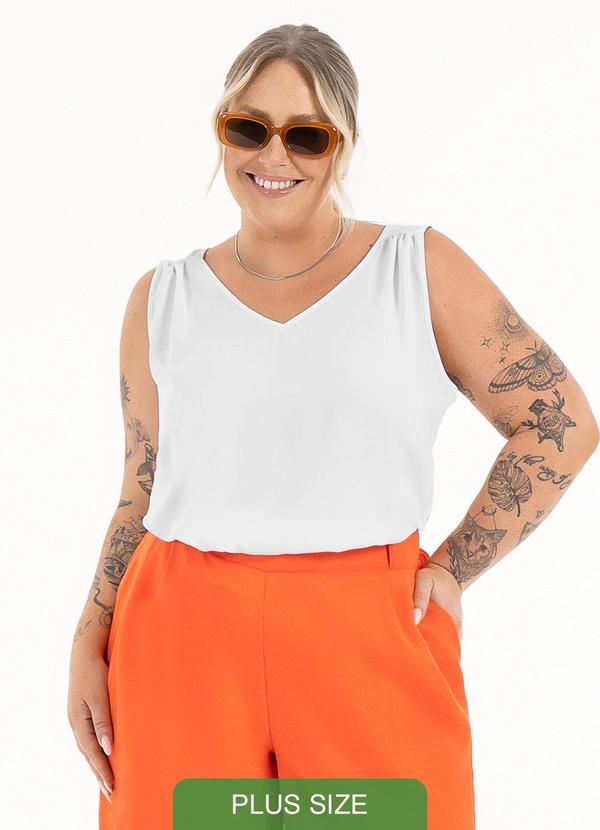 Habana - Regata Plus Size em Alfaiataria Branco