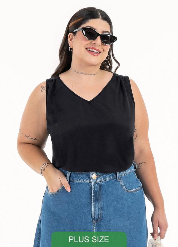 Habana - Regata Plus Size em Alfaiataria Preto