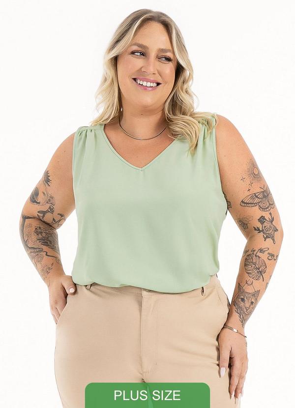 Habana - Regata Plus Size em Alfaiataria Verde Claro