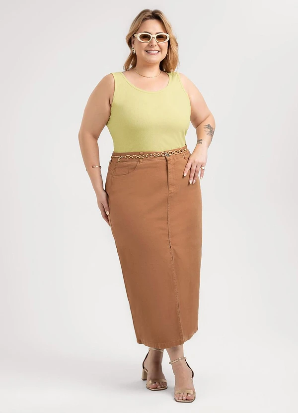 Habana - Regata Plus Size em Canelado Amarelo 3