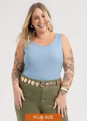 Habana - Regata Plus Size em Canelado Amarelo - HABANA