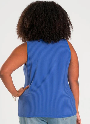 Cativa - Regata Plus Size em Canelado Azul - CATIVA