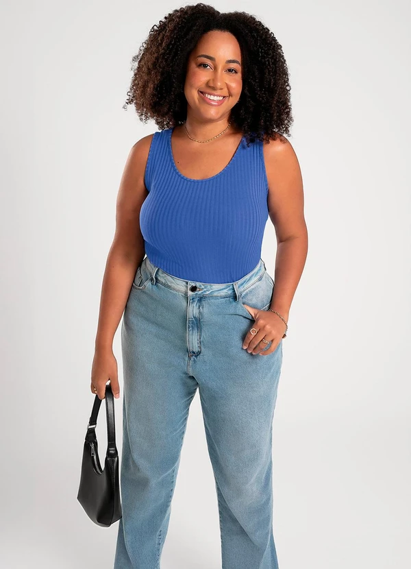 Cativa - Regata Plus Size em Canelado Azul 3
