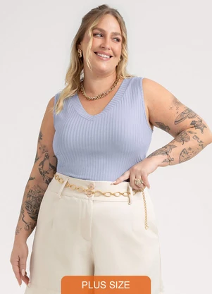 Habana - Regata Plus Size em Canelado Azul - HABANA