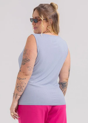 Habana - Regata Plus Size em Canelado Azul - HABANA