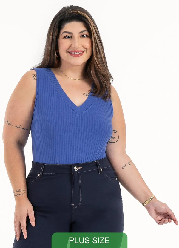 Habana - Regata Plus Size em Canelado Azul