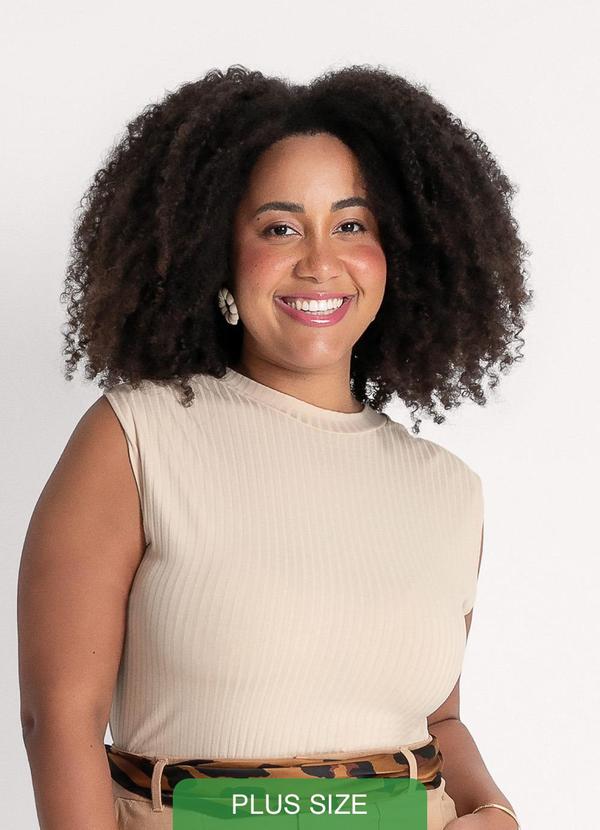 Habana - Regata Plus Size em Canelado Bege