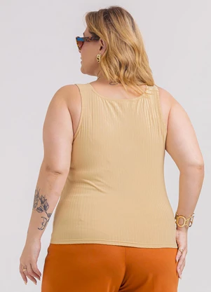 Habana - Regata Plus Size em Canelado Bege - HABANA