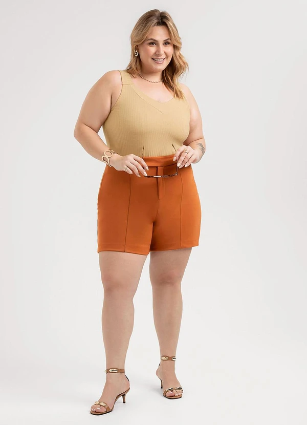 Habana - Regata Plus Size em Canelado Bege 3