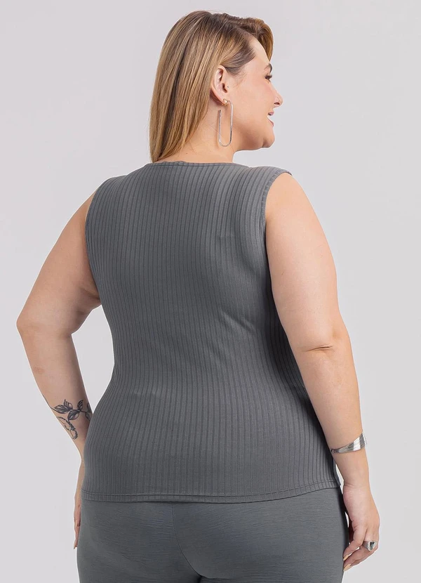 Habana - Regata Plus Size em Canelado Cinza 2