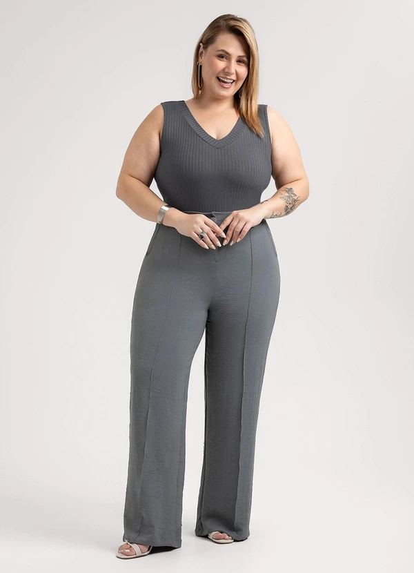 Habana - Regata Plus Size em Canelado Cinza 3