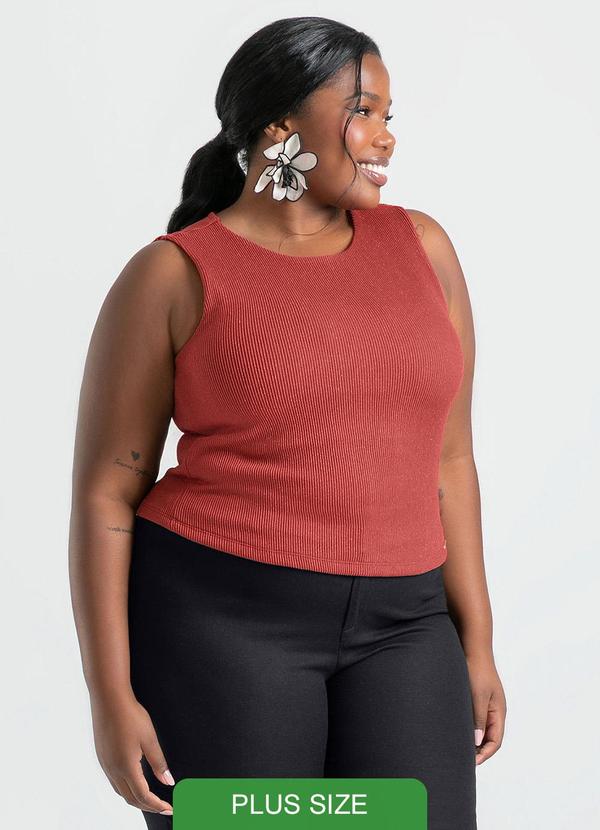 Cativa - Regata Plus Size em Canelado Marrom Escuro