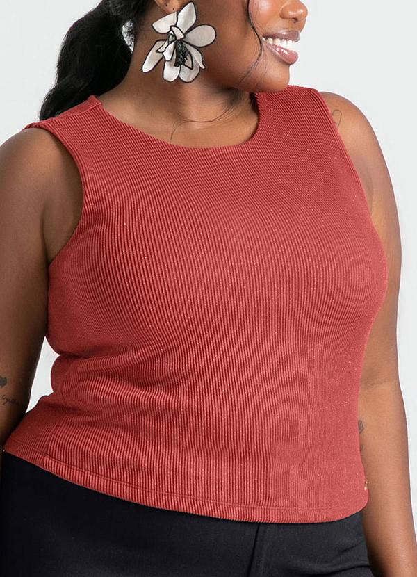 Cativa - Regata Plus Size em Canelado Marrom Escuro 1