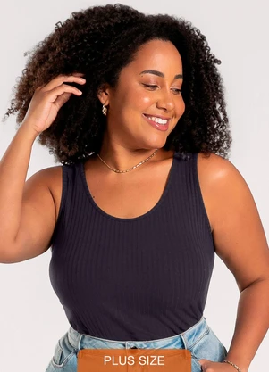 Cativa - Regata Plus Size em Canelado Preto - CATIVA