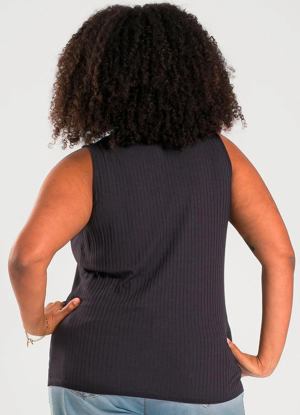 Cativa - Regata Plus Size em Canelado Preto