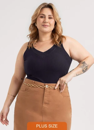 Habana - Regata Plus Size em Canelado Preto - HABANA