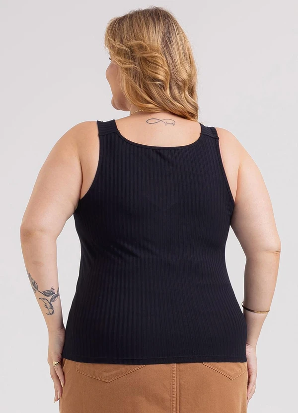 Habana - Regata Plus Size em Canelado Preto 2