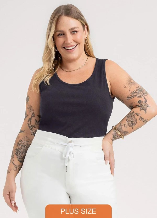 Habana - Regata Plus Size em Canelado Preto